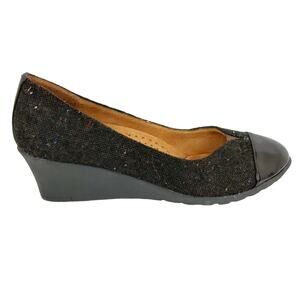 Hush Puppies Sz 9 Tweed Wedge Espadrille Cushioned Comfort brown church work